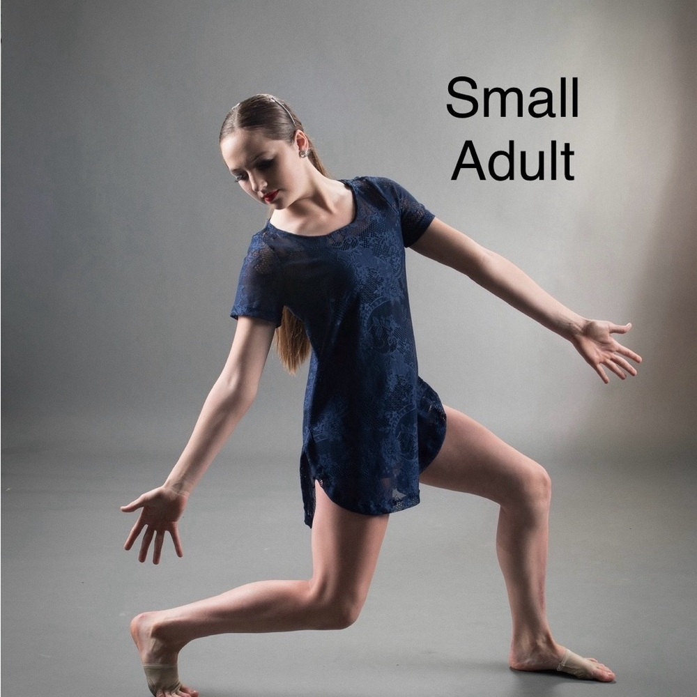Weissman Blue Lacey Dance Costume with Black Biketard for underneath costume.